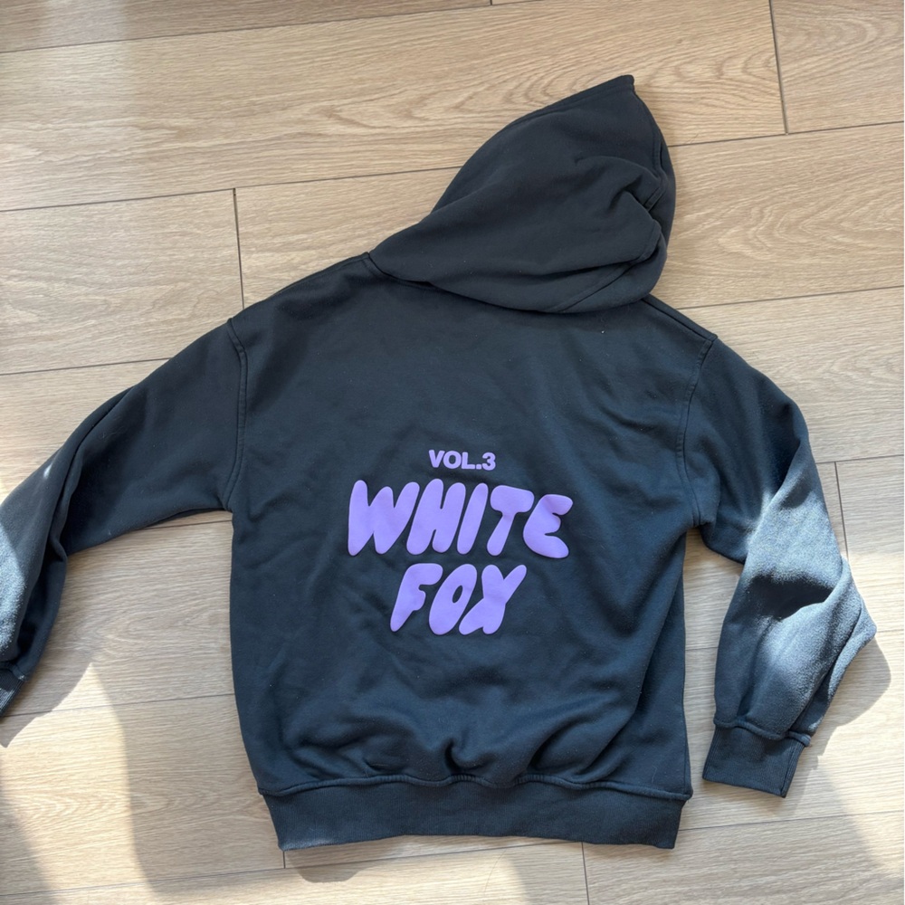 White Fox Boutique Black Hoodie with Purple Print